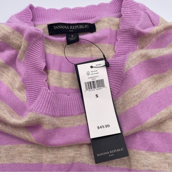 Banana Republic Cotton Crewneck Sweater Scalloped Neck NWT S Purple Heather Gray - Picture 4 of 7